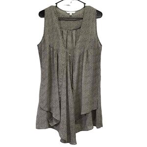 Cabi‎ Sheer Printed Sleeveless Vest Brown/Tan Front Clasp Lagenlook Tunic Medium